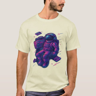 Retro Synthwave Astronaut with Boombox - 80s Space T-Shirt