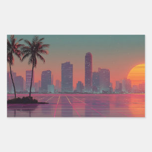 Retro Synthwave Cityscape Sunset Rechteckiger Aufkleber