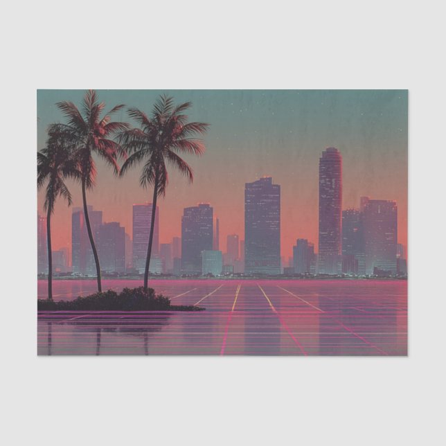 Retro Synthwave Cityscape Sunset Seidenpapier (Vorderseite)