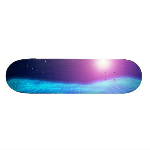 Retro synthwave glühende Neonlichtlandschaft 1980 Skateboard