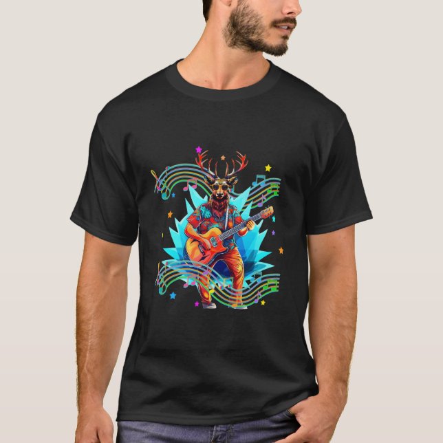 Retro Synthwave Guitar Player Gitarrist Musiknote T-Shirt (Vorderseite)