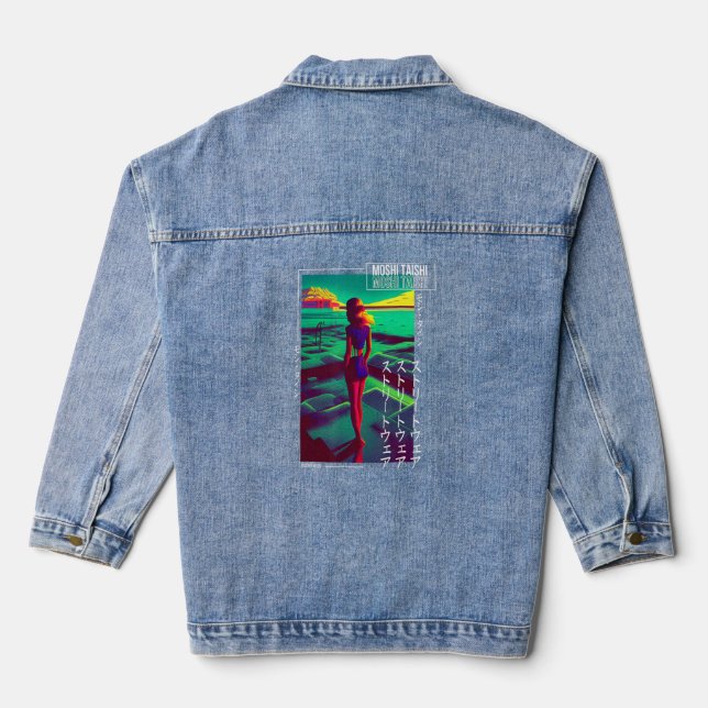 Retro Synthwave Japanisch Vaporwave Otaku Aest der Jeansjacke (Rückseite)