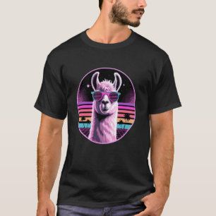 Retro Synthwave Lama Sonnenbrille Lamas T-Shirt
