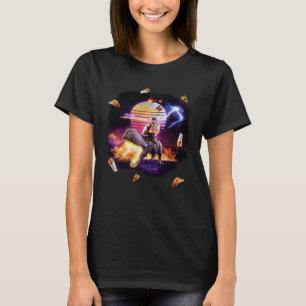 Retro Synthwave Laser Pizza Cat Riding Dinosaurier T-Shirt