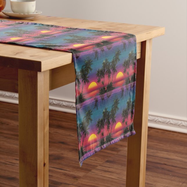 Retro Synthwave Palm Tree Sunset Pattern Kurzer Tischläufer (Beispiel)