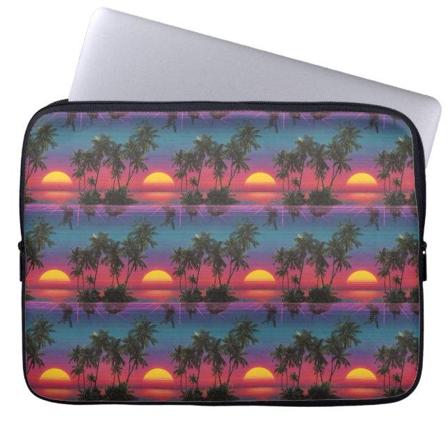 Retro-Synthwave-Palmenbaum-Sonnenuntergangs-Muster Laptopschutzhülle (Vorderseite)