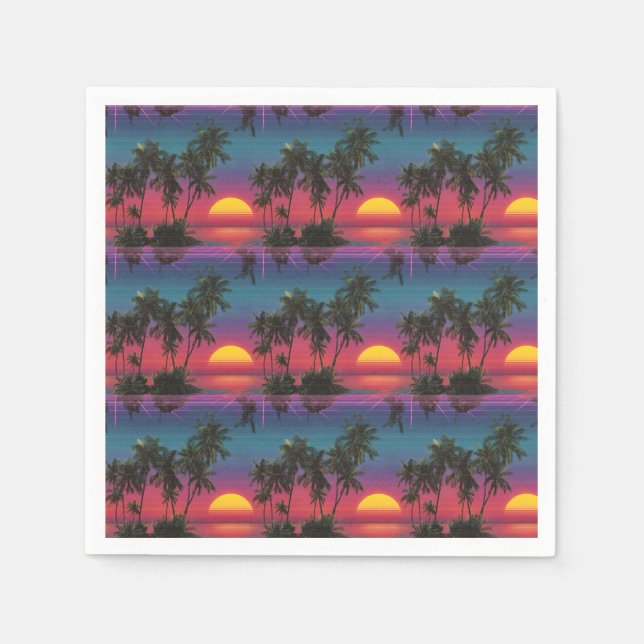 Retro-Synthwave-Palmenbaum-Sonnenuntergangs-Muster Serviette (Vorderseite)