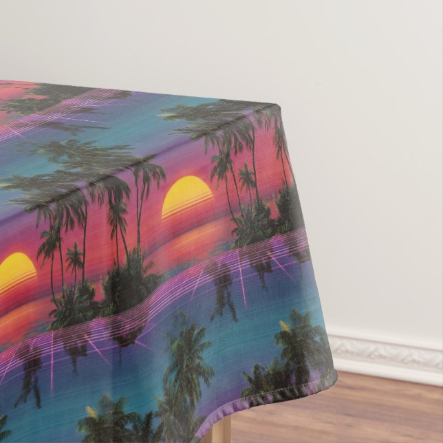 Retro-Synthwave-Palmenbaum-Sonnenuntergangs-Muster Tischdecke (Beispiel)