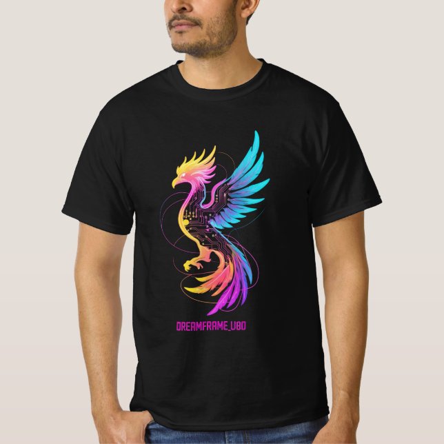 Retro Synthwave Phoenix – Neon Cyberpunk Glühend B T-Shirt (Vorderseite)