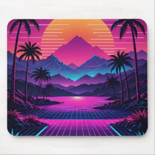 Retro Synthwave Sonnenuntergang mit Vaporwave Land Mousepad