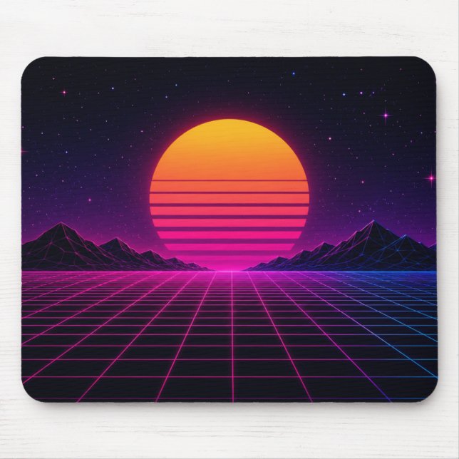Retro Synthwave Sonnenuntergang Mousepad (Vorne)