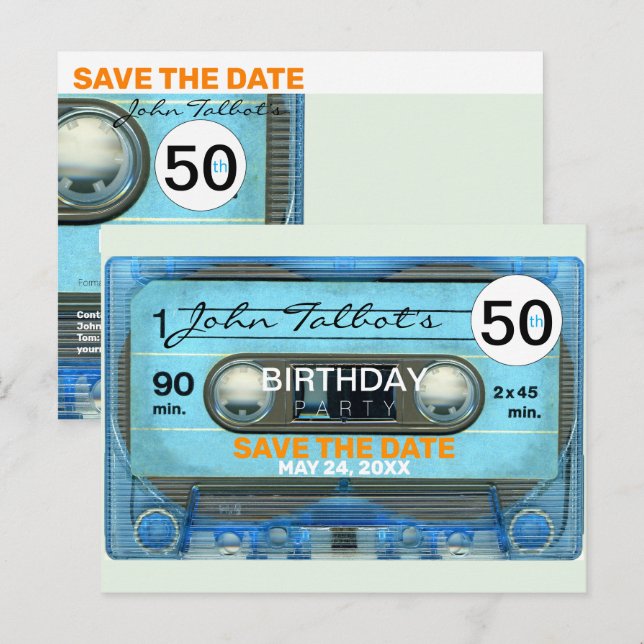 Retro T4 Audiotape 50. Geburtstag Save the Date Po Einladungspostkarte (Vorne/Hinten)