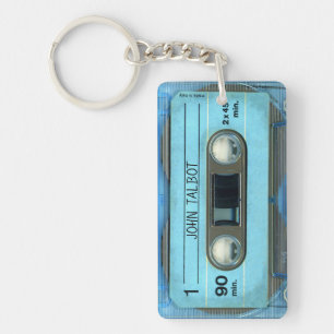 Retro T4 Blau Audiotape Mixtape Kassette Name K Schlüsselanhänger