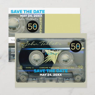 Retro T5 Audiokassette 50. Geburtstag Save the Dat Einladungspostkarte