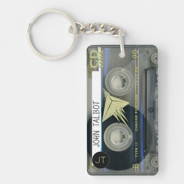 Retro T5 Audiotape Mixtape Kassette personalisiert Schlüsselanhänger (Vorderseite)