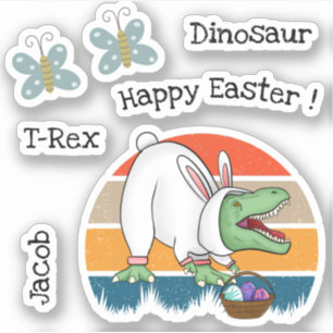 Retro T-Rex in Ostern Bunny Kostüm Ei Jagd Name Aufkleber