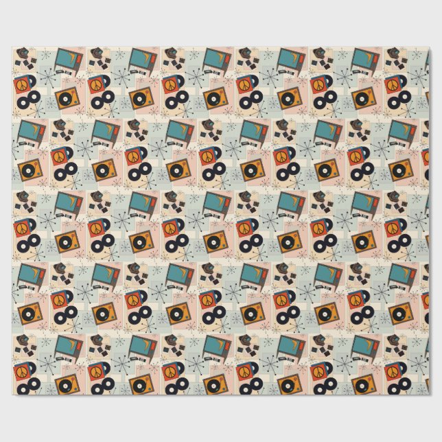 Retro t.v., stereo, camera & vinyl albums geschenkpapier (Flach)