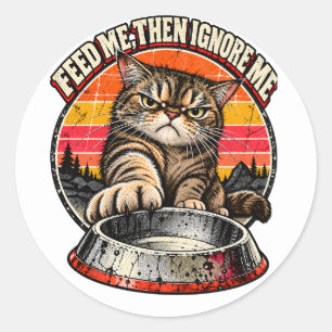 Retro-Tabby-Katze Orange-Sonnenuntergang Füttere M Runder Aufkleber