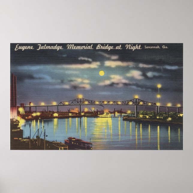 Retro Talmadge Bridge Night Savannah GA Poster (Vorne)