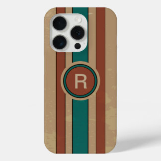 Retro Tan türkis und braun mit Monogramm iPhone 15 Pro Hülle