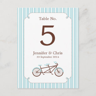 Retro Tandem Bicycle Blue & White Striping Wedding Postkarte