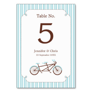 Retro Tandem Bicycle Blue & White Striping Wedding Tischnummer