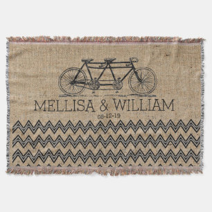 Retro Tandem Fahrrad Chevron Jute Hochzeitsgeschen Decke