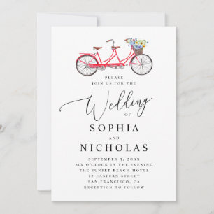 Retro-Tandemfahrrad. Elegante Schrift Hochzeit Einladung