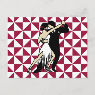Retro Tango Dancers Burgundy Geometric Postkarte