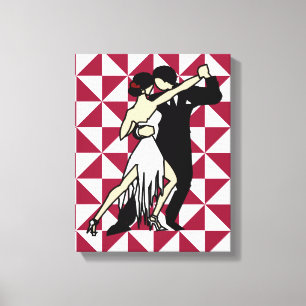 Retro Tango Tänzer auf Burgundy Geometric Leinwanddruck