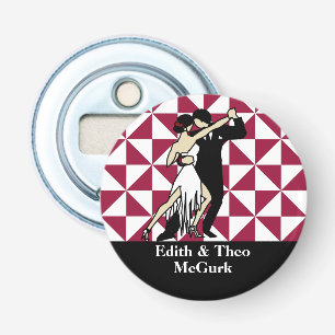 Retro Tango-Tänzer auf Maroon Geometrie Flaschenöffner