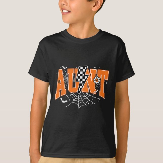 Retro Tante Lightning Bolt Halloween Spider Web Fa T-Shirt (Vorderseite)