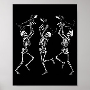 Retro tanzende Skelette Dachshund Süß Halloween D Poster