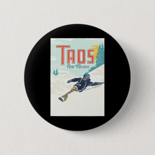 Retro Taos Ski Valley New Mexico Skifahren Snowboa Button