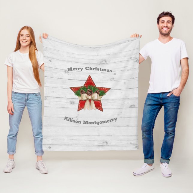 Retro Tartan, weißes Holz Weihnachtsstern Fleecedecke (Beispiel)