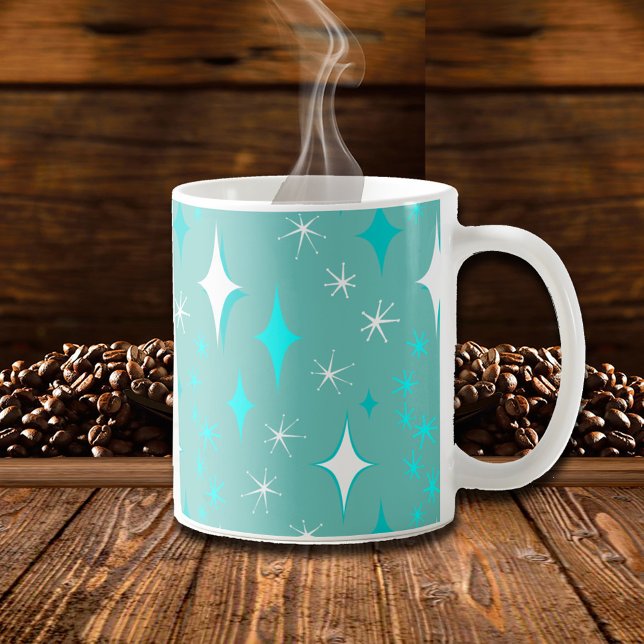 Retro-Tasse Aquamarin und White Star Kaffeetasse (Teal Retro Stars Coffee Mug)
