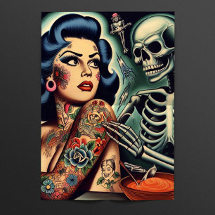 Retro-Tätowierte Gruselige Pin-up Seidenpapier