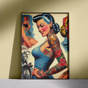 Retro-Tätowierte Pin-up Poster