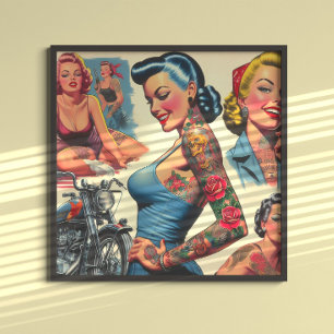 Retro-Tätowierte Pin-up Poster