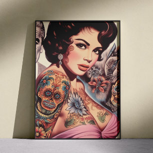 Retro tätowierte Pin-up Poster