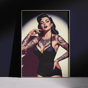 Retro tätowierte Pin-up Poster