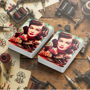 Retro tätowierte Pin-up Spielkarten