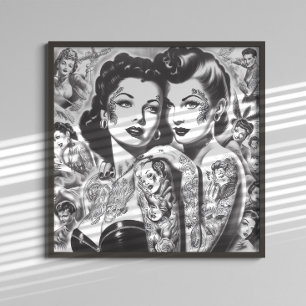 Retro-Tätowierte Pin-ups Poster
