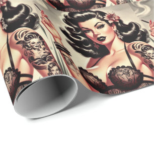 Retro Tatto Goth Girl Geschenkpapier