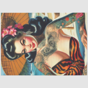 Retro Tattoo Beach Button-up Seidenpapier