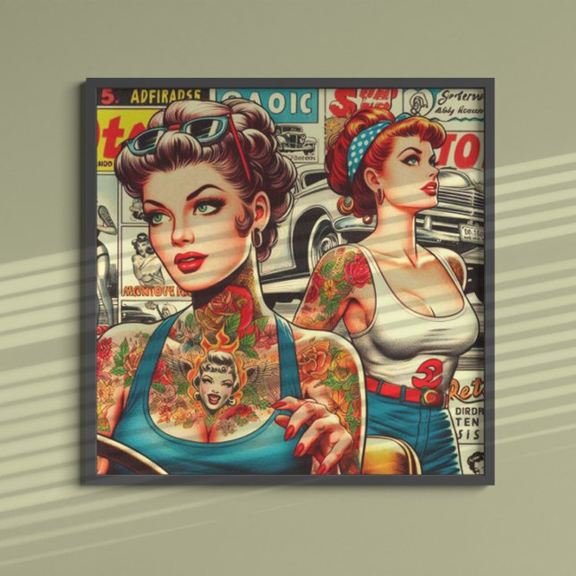 Retro Tattoo Button-Ups-Comicen Poster (Von Creator hochgeladen)