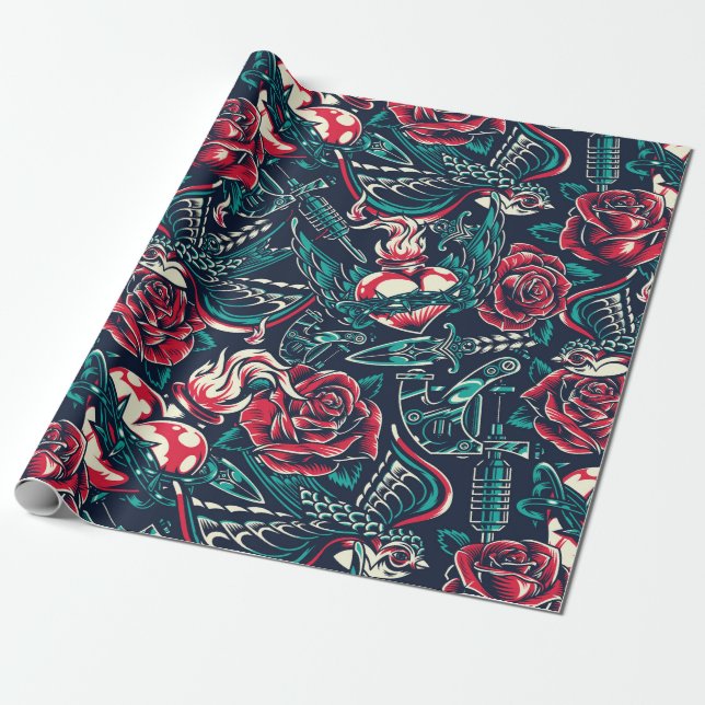 Retro Tattoo Design Geschenkpapier (Ungerollt)