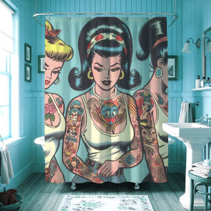 Retro Tattoo Girls Comic Duschvorhang