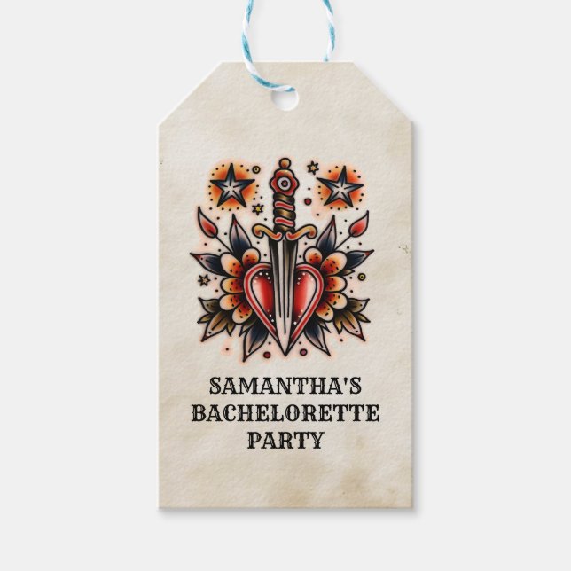 Retro Tattoo Heart Dagger Vintag Bachelorette Geschenkanhänger (Vorderseite)