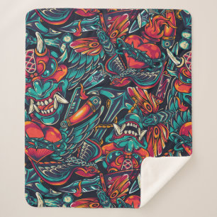 Retro Tattoo Muster Sherpadecke